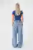 Resim Mavi Kemer Detayli Yüksek Bel Loose Wide Leg Jean