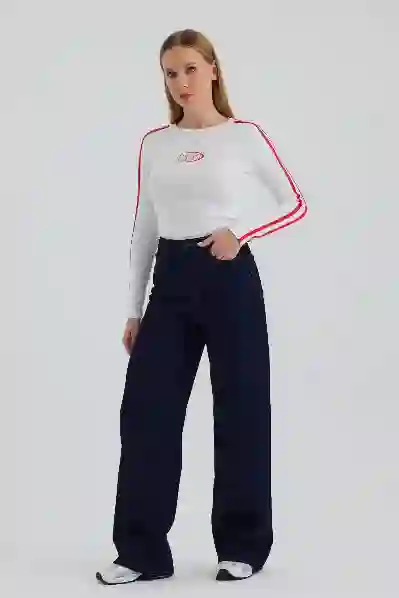 Resim Wide Leg Düz Denim Pantolon