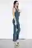 Resim Mavi Boyundan Askılı Flare Paça Denim Tulum