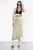 Resim Açık Haki Yüksek Bel Tokalı ve Stoperli Midi Boy Kargo Etek