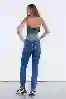 Resim Lacivert Yüksek Bel Yama Detaylı Mom Jeans