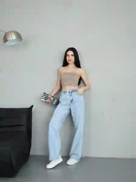 Resim Açik Mavi Yüksek Bel Palazzo Jeans