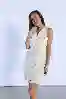 Resim Beyaz Önden Düğmeli Askılı Elbise
