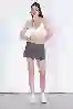Resim Gri Normal Bel Pileli Mini Kot Etek