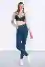 Resim Koyu Mavi Yüksek Bel Mom Jeans