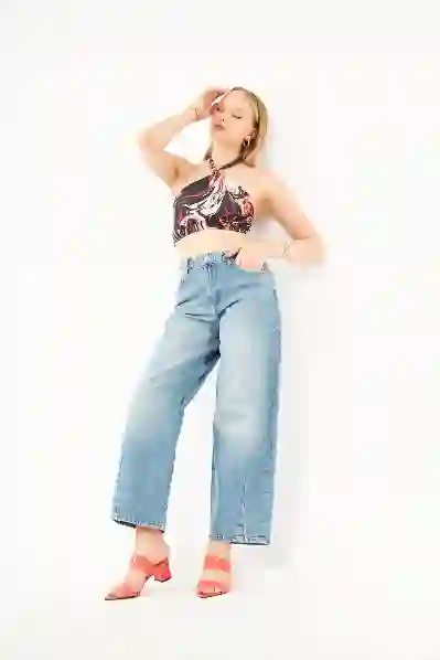 Resim Bol Kesim Spor Kadın Jean Pantolon