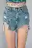 Resim Mavi Yüksek Bel Lazer Kesim Mini Kot Şort