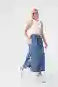 Resim İndigo Beli Lastikli  Yırtmaçlı Midi Denim Etek