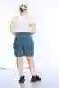 Resim Büyük Beden Mavi Yüksek Bel Bermuda Kot Şort