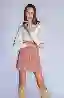 Resim Pastel Pembe Fitilli Kadife Ön Cep Detay Mini Etek