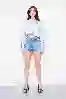 Resim Dikiş detaylı Mini Denim Şort