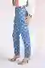 Resim Mavi Dama Desenli Yüksek Bel Mom Fit Jeans