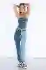 Resim Mavi Yüksek Bel Çift Renk Detaylı Mom Jeans