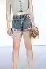 Resim Yüksel Bel Lazerli Mini Kot Şort