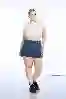 Resim Büyük Beden Koyu Mavi Yüksek Bel Mini Kot Şort