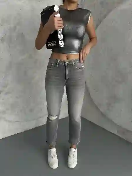 Resim Slım Lazerlı Denim Pantolon Jean