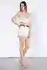 Resim Ekru Yüksek Bel Lazer Detay Mini Kot Şort