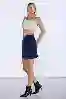 Resim Lacivert Önden Çıt Çıtlı Fitilli Kadife Etek