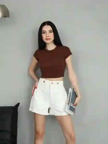 Resim Kemer Düğmelı Denim Şort