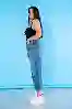 Resim Büyük Beden Mavi Yüksek Bel Wideleg Jeans