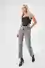 Resim Gri Yüksek Bel Paça Detayli Straight Fit Jean