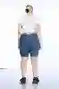 Resim Büyük Beden Koyu Mavi Yüksek Bel Bermuda Kot Şort