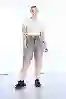 Resim Büyük Beden Gri Yüksek Bel Bermuda Kot Şort