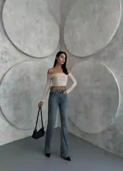 Resim Açik mavi Yuksek Bel Slim Straight Jeans