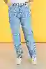 Resim Büyük Beden Mavi Yüksek Bel Desenli Wide Leg Jeans