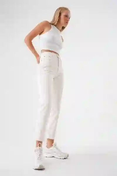 Resim Beyaz Yuksel Bel Mom Jean