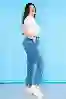 Resim Büyük Beden Mavi Yüksek Bel Mom Jeans