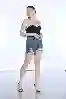 Resim Yüksel Bel Lazerli Mini Kot Şort