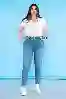 Resim Büyük Beden Mavi Yüksek Bel Mom Jeans