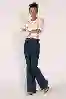 Resim Lacivert Yüksek Bel Dikiş Detay Flare Jeans