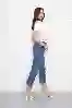 Resim Mavi Mom Paça kesik Düz Jeans