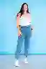 Resim Büyük Beden Mavi Yüksek Bel Mom Jeans