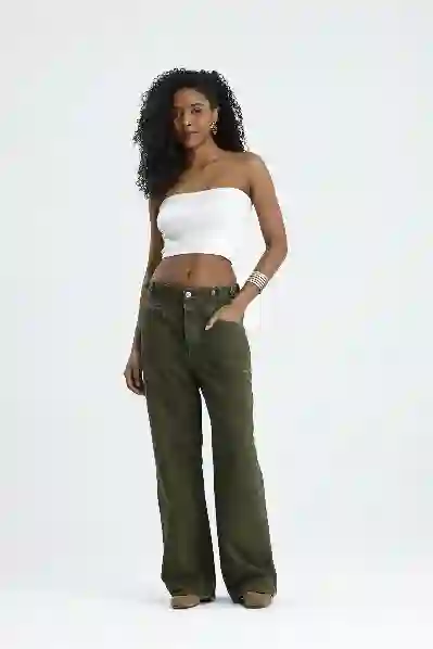 Resim Wide Lag Kemer Düğmelı denim Jean Pantolon