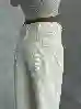 Resim Ekru Wide Leg kemer Düğmelı Ön Cepler Jeans Pantolon
