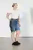 Resim Büyük Beden Mavi Yüksek Bel Bermuda Kot Şort