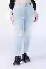 Resim Büyük Beden Buz Mavisi Yüksek Bel Paça Lazerli Mom Jeans