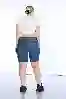 Resim Büyük Beden Koyu Mavi Yüksek Bel Bermuda Şort