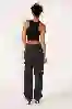 Resim Siyah Yüksek Bel Denim Kargo Pantolon