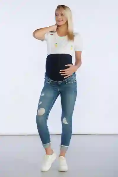 Resim Lazer Detaylı Slim Fit Hamile Pantolon