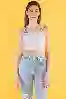 Resim Askılı Denim Crop Top