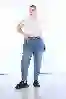 Resim Büyük Beden Mavi Yüksek Bel Mom Jeans