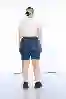 Resim Büyük Beden Koyu Mavi Yüksek Bel Bermuda Kot Şort