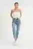Resim Slim Fit Orta Bel Düz Paça Jean Kadın Pantolon