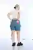 Resim Büyük Beden Mavi Yüksek Bel Bermuda Kot Şort
