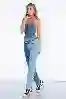 Resim Mavi Yüksek Bel Çift Renk Detaylı Mom Jeans