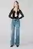Resim Mavi Yüksek Bel Ön Dikiş Detay Flare Jeans